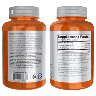 NOW FOODS ARGININE & CITRULLINE 500/250mg - 120 Veg Capsules