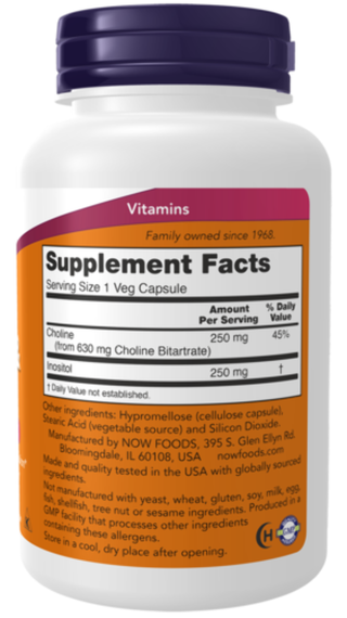 NOW FOODS CHOLINE & INOSITOL 500 mg - 100 Veg Capsules