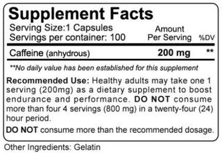 Nutrakey CAFFEINE 200mg - 100 Capsules