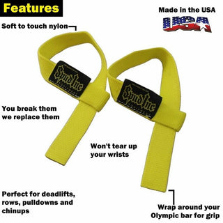 Spud Wrist Lift LIFTING STRAPS - CHOOSE:  1", 1.5", 2" in Pink, Yellow or Black