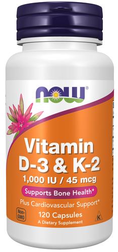 Now Foods Vitamin D-3 & K-2 1,000IU/45mcg - 120 Capsules